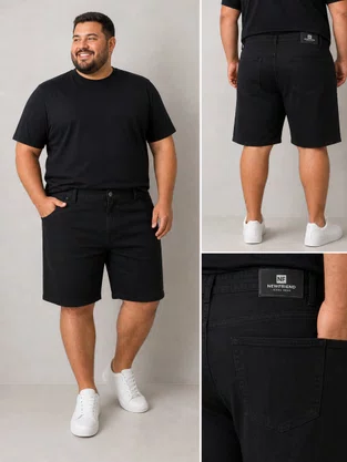 Bermuda De Sarja Masculina Plus Size Newfriend Preto
