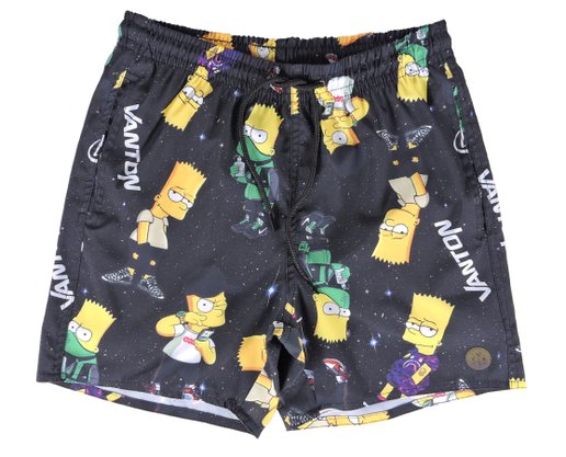 Bermuda Tactel Juvenil Masculino Estampa Bart Simpsons 31572 Vanton Preto