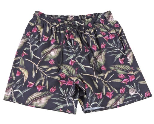Bermuda Tactel Masculina Juvenil Estampada Flores 31573 Vanton Preto