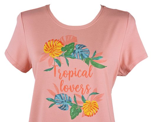 Blusa Feminina Adulto Manga Curta Estampa Tropical Lovers 1000074945 Malwee Rose