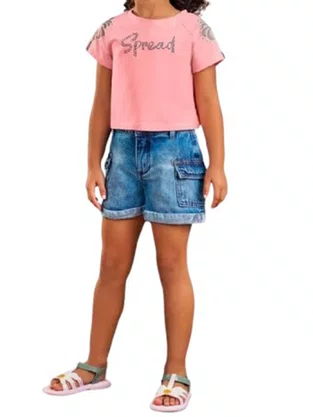Blusa Cropped Feminina Infantil Com Strass 4/8  6000284 Nanai Rosa