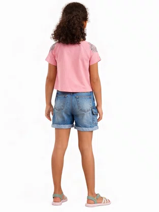 Blusa Cropped Feminina Infantil Com Strass 4/8  6000284 Nanai Rosa