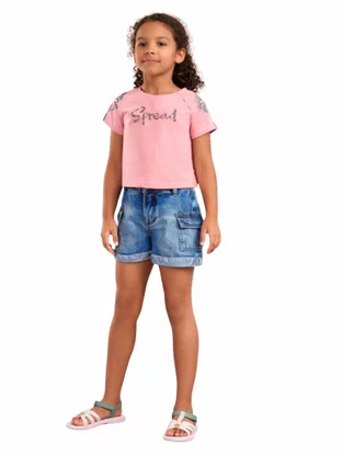 Blusa Cropped Feminina Juvenil Com Strass 10/16  6000284 Nanai Rosa