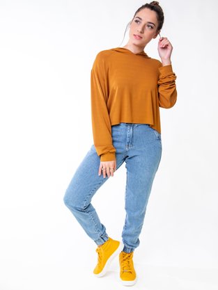 Blusão Feminino Adulto Cropped Com Capuz 4307 Paty Gloss Ocre
