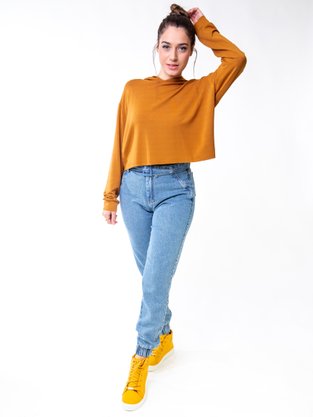 Blusão Feminino Adulto Cropped Com Capuz 4307 Paty Gloss Ocre