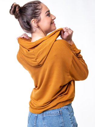 Blusão Feminino Adulto Cropped Com Capuz 4307 Paty Gloss Ocre