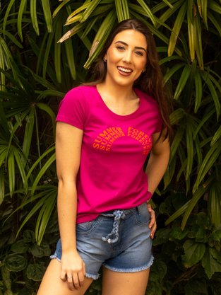 Blusa Feminina Adulto Manga Curta Decote Recondo Estampa Frase Fim De Tarde 4ENK Hering Rosa
