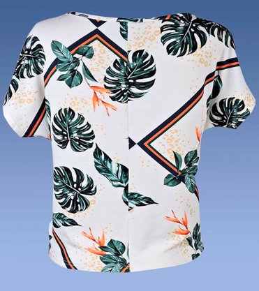 Blusa Feminina Adulto Manga Curta Estampa Folhas Detalhe Amarrar 1000074964 Malwee Creme