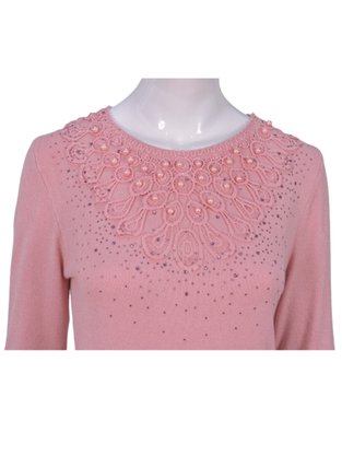 Blusa Feminina Adulto Manga Longa Linha Detalhe Strass e Pérola C&V Collection 1655 Rose