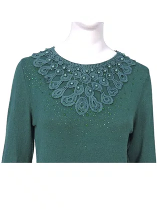Blusa Feminina Adulto Manga Longa Linha Detalhe Strass e Pérola C&V Collection 1655 Verde