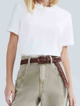 Blusa Manga Curta Estonada Feminina Adulto 4H1N Hering Off  White