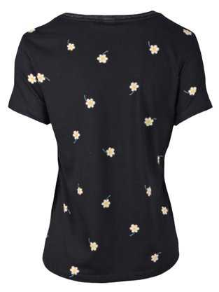 Blusa Manga Curta Feminina Adulto Estampa Flor 4E0V Hering Preto