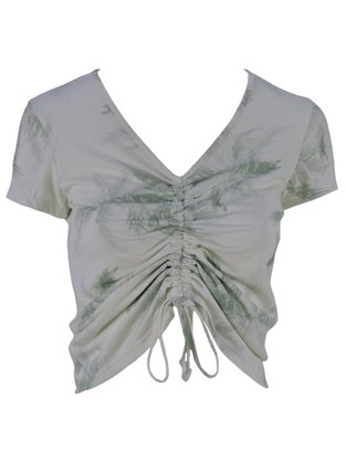 Blusa Manga Curta Feminina Adulto Estampada V559M Vila Flor Creme E Verde Água