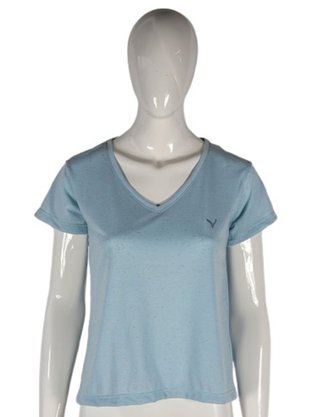 Blusa Manga Curta Feminina Adulto Mesclada Com Decote em V 530001 Vanton Azul