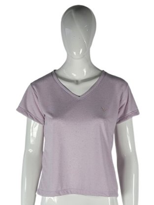 Blusa Manga Curta Feminina Adulto Mesclada Com Decote em V 530001 Vanton Lilás