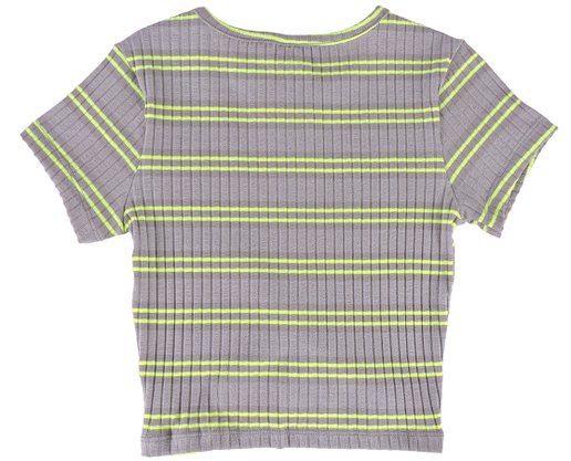 Blusa Manga Curta Feminina Juvenil Canelada Detalhe Bordado 35154 Young Class Cinza E Verde Limão