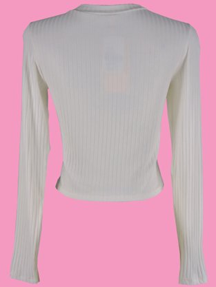 Blusa Manga Longa Feminina Adulta Canelada E Lisa 00086 Lunender Off White