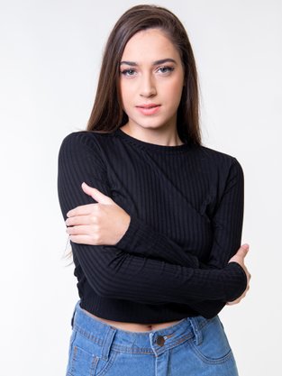 Blusa Manga Longa Feminina Adulto 00086 Lunender Preto