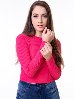 Blusa Manga Longa Feminina Adulta Canelada E Lisa 00086 Lunender Rosa Moreno