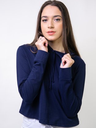 Blusa Manga Longa Feminina Adulto Com Capuz V529M Vila Flor Marinho