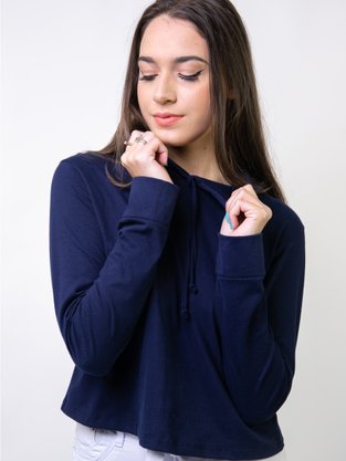 Blusa Manga Longa Feminina Adulto Com Capuz V529M Vila Flor Marinho
