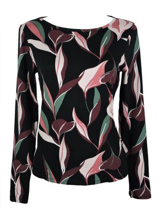 Blusa Manga Longa Feminina Adulta Estampada E Lisa V495M Vila Flor Preto E Vinho