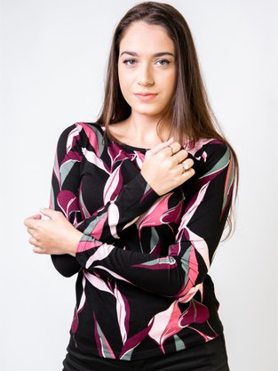 Blusa Manga Longa Feminina Adulta Estampada E Lisa V495M Vila Flor Preto E Vinho