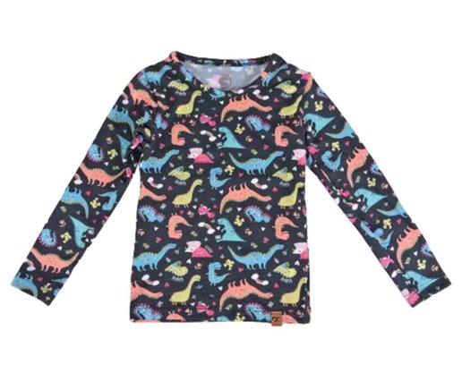 Blusa Térmica Feminina Infantil 1-3 Estampa Dinossauro 24014 Dc Têxtil Preto
