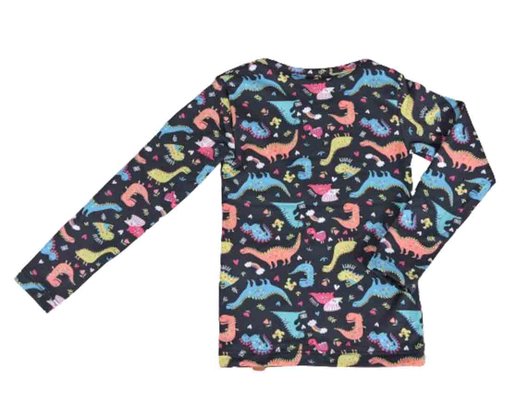 Blusa Térmica Feminina Infantil 1-3 Estampa Dinossauro 24014 Dc Têxtil Preto