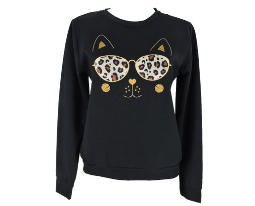 Blusão De Molecotton Feminino Adulto Cat 6844 Tookas Preto