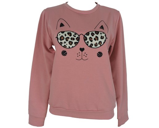 Blusão De Molecotton Feminino Adulto Cat 6844 Tookas Rose
