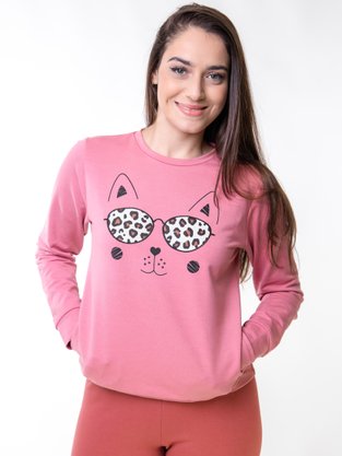 Blusão De Molecotton Feminino Adulto Cat 6844 Tookas Rose
