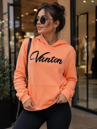 Blusão De Moletom Feminino Adulto Com Capuz Detalhe VNTN 26207 Vanton Laranja Neon