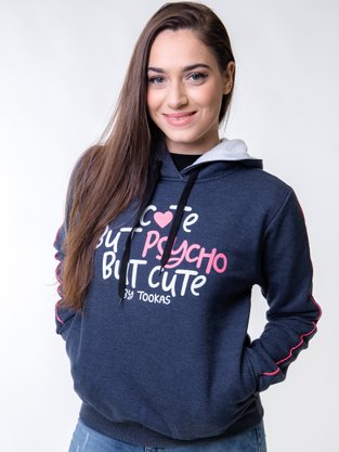 Blusão de Moletom Feminino Adulto Detalhe Capuz Psycho 6831 Tookas Mescla Marinho