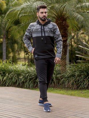 Blusão De Moletom Masculino Adulto Estampa Camuflada M105025 Over Surf Preto