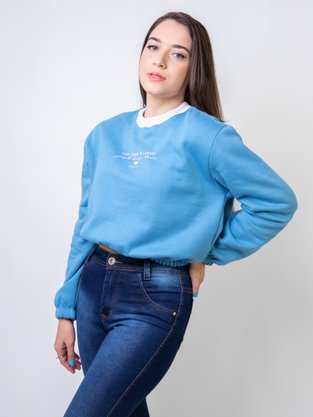 Blusão Feminino Adulto Moletom Cropped 4304 Paty Gloss Azul