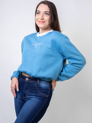 Blusão Feminino Adulto Moletom Cropped 4304 Paty Gloss Azul