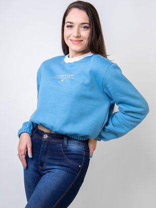Blusão Feminino Adulto Moletom Cropped 4304 Paty Gloss Azul