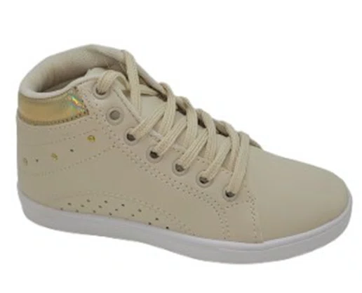 Bota Feminina Juvenil Casual Holográfico MDIBK80 Mendii Creme e Dourado