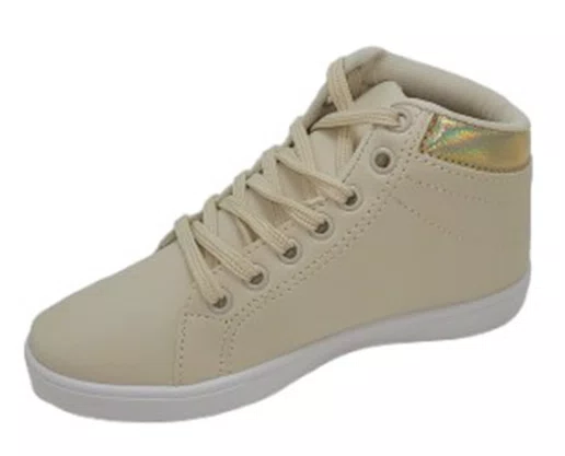 Bota Feminina Juvenil Casual Holográfico MDIBK80 Mendii Creme e Dourado