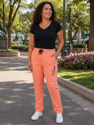 Calça De Moletom Feminina Adulto Com Punho 26211 Vanton Laranja Neon