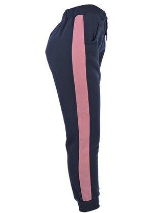 Calça Moletom Feminina Adulta Detalhe Listra Lateral CFM-800 Blue Tech Marinho