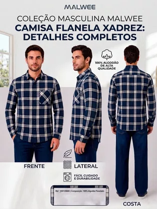 Camisa De Flanela Xadrez  Masculina 1000128680 Malwee Azul