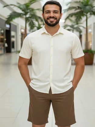 Camisa De Viscose Masculina Adulto CVMC-407  Blue Coast Off White