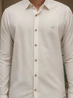 Camisa Manga Longa Casual Slim Efeito Masculina 1530022 Ogochi Bege