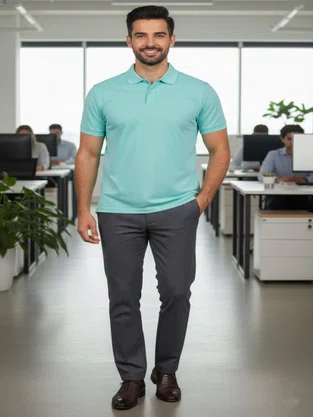 Camisa Polo Em Piquet Lisa Masculina PPML-113 Code Blue Verde Água