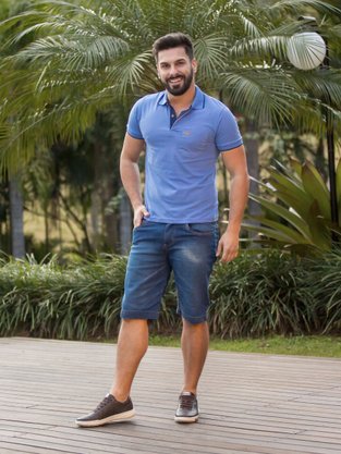 Camisa Polo Manga Curta Com Bolso Masculina 11002 Sigosta Azul Hortência