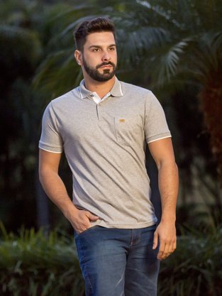 Camisa Polo Manga Curta Com Bolso Masculina 11002 Sigosta Cinza