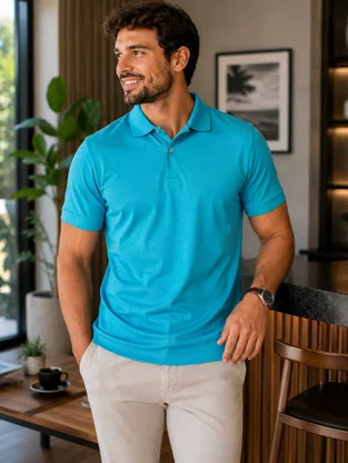 Camisa Polo Masculina Manga Curta Piquê  8847 Sigosta Verde Tropical
