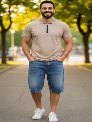 Camisa Polo Piquet Com Zíper Masculina PPMZ-213 Refined Man Bege